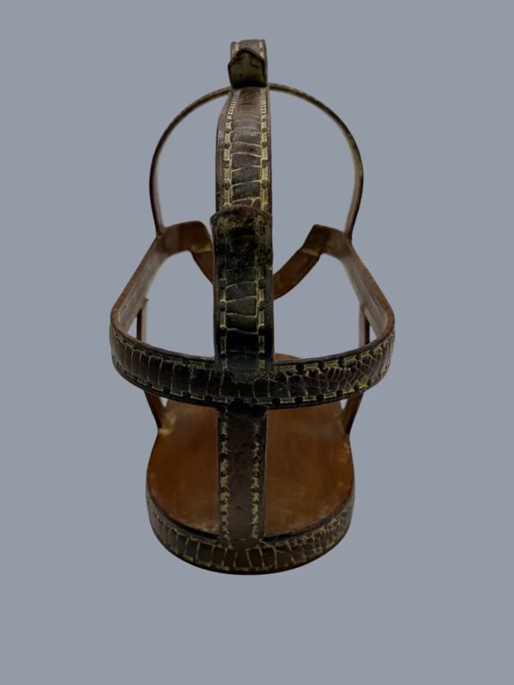 VTG Hammered Metal & Wood Wine Bottle Caddy Carrier Rustic French Country
